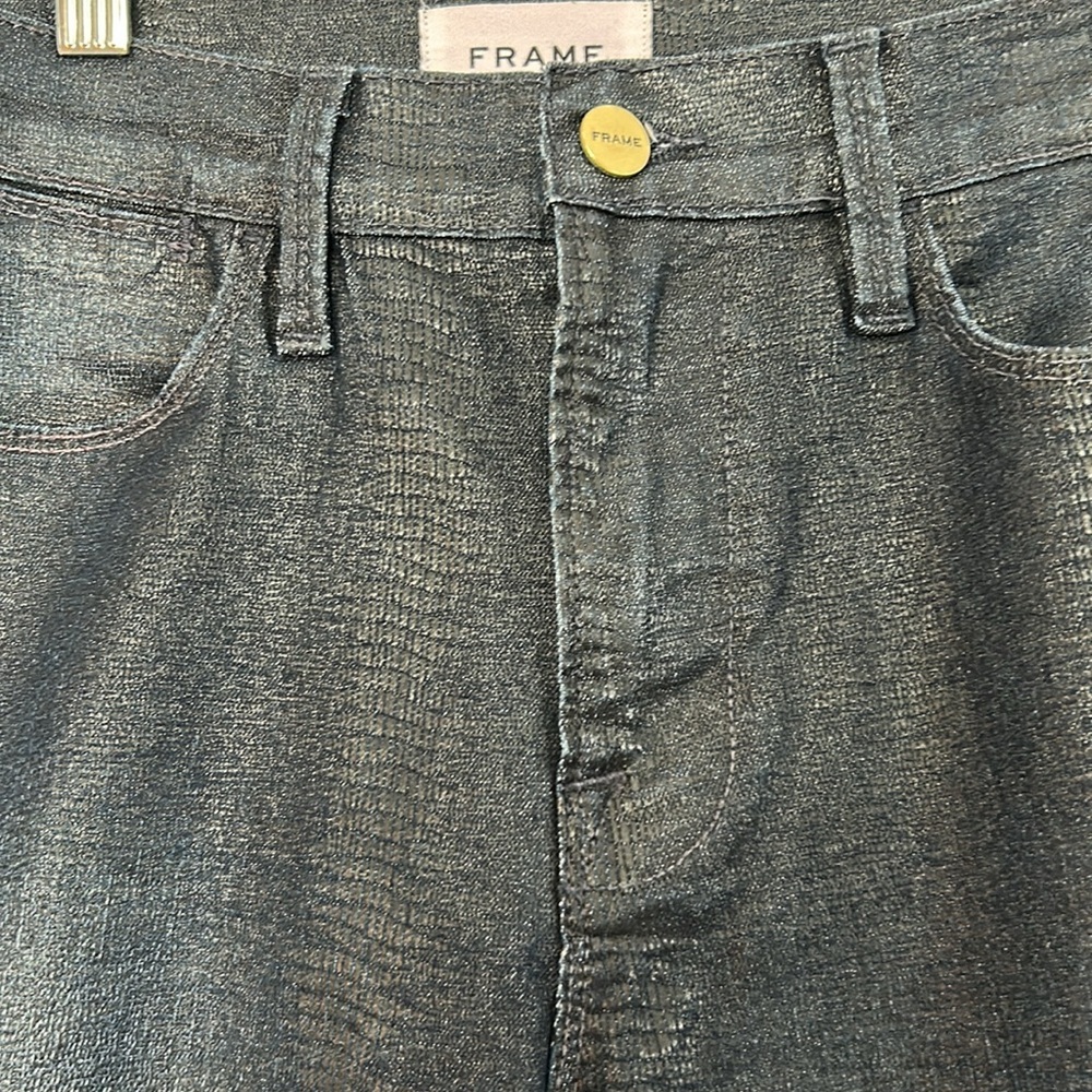 Frame Le High Straight Indigo Lizard Coated Jeans - Picture 3 of 14
